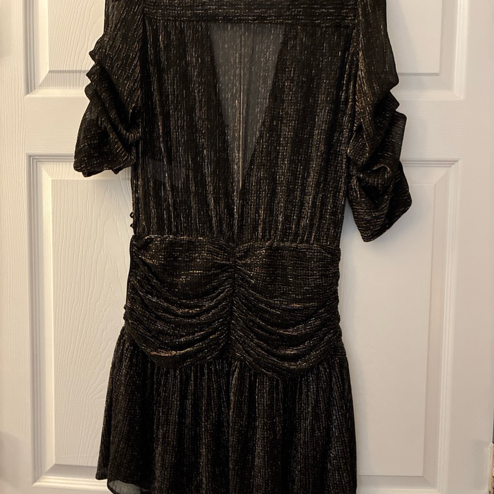 Zadig & Voltaire Metallic Black V-Neck Ruched Mini Dress